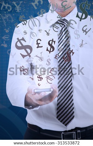 Male entrepreneur holding a smartphone for making money online with internet connection