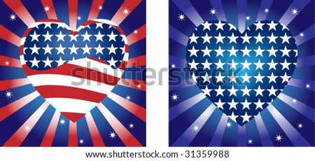 Hearts  Background with Stars and Stripe in american flag colors