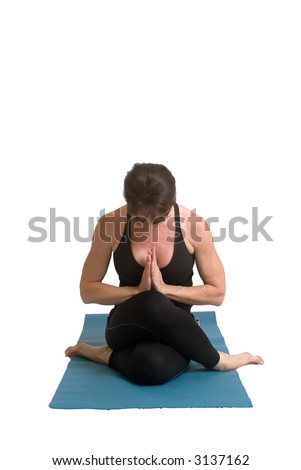 an attractive woman doing yoga poses isolated with copy space