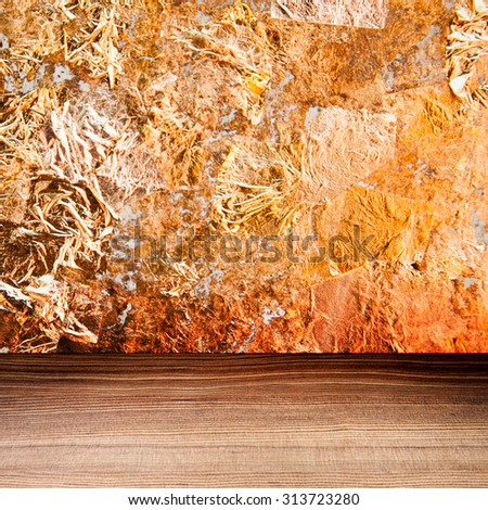 Abstract gold leaf and wooden floor texture background
