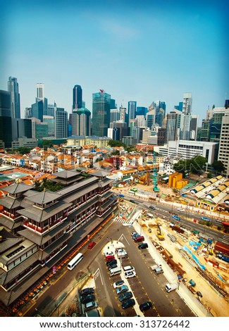 Singapore Skyline, Modern Skyscrapers From Chinatown. Chinatown Is An Ethnic Neighborhood Featuring Distinctly Chinese Cultural Elements And Historically Concentrated Ethnic (With Instagram Effect)