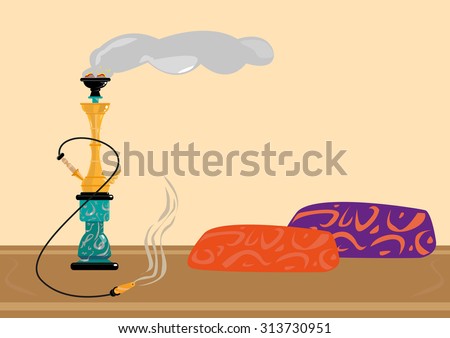 Traditional Sisha or Shisha Recreational Smoking Area. Flat Style Clip Art.