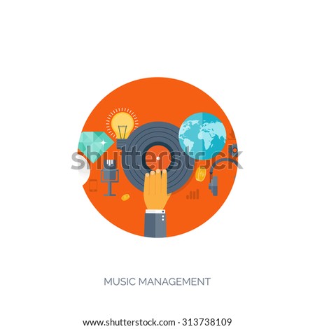 Flat music background. Music store and storage. Maps player and headphones. Mobile songs library. Media business.