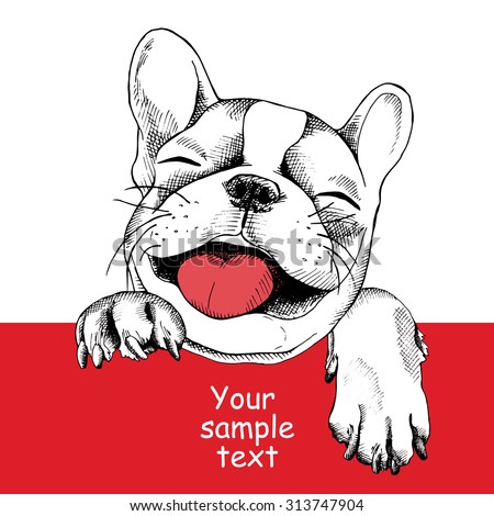 Card template with portrait of a cheerful dog. Vector illustration.