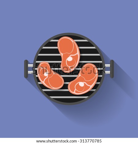 Piece of meat on barbecue vector icon. Steak on BBQ icon.