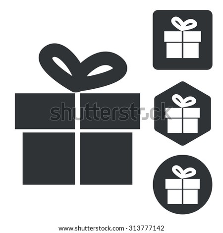 Gift icon set, monochrome, isolated on white