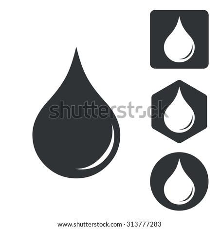 Water drop icon set, monochrome, isolated on white