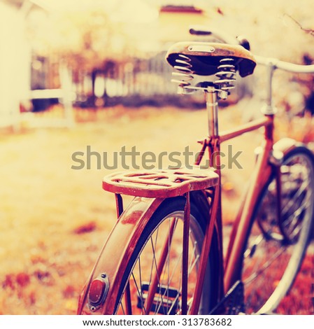 Vintage Bicycle on summer landscape background (toned picture)