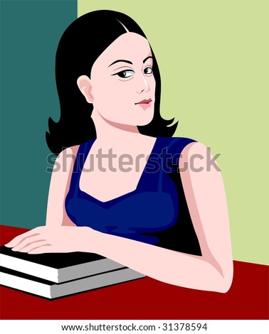 Illustration of Model with books	