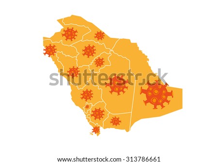 Saudi Arabia Map Mers-Cov or Middle East Respiratory Syndrome-Corona Virus concept Royalty-Free Stock Photo #313786661