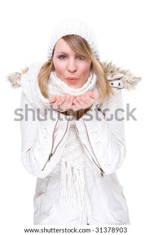 Full isolated studio picture from a young woman with winter clothes