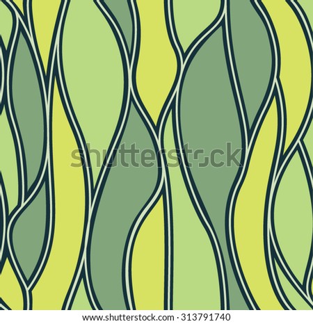 Seamless Greenish Background with Wavy Shapes and Lines