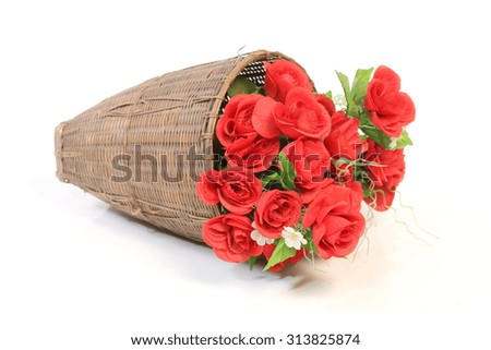 Red flowers in a basket.