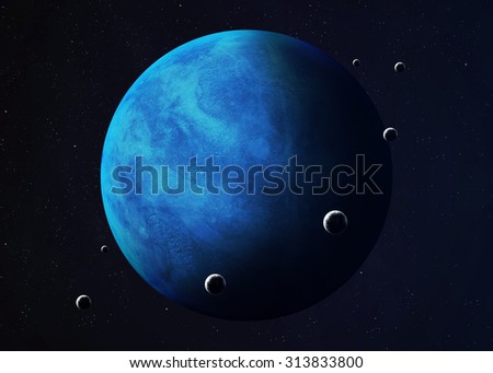 Colorful picture represents Neptune and its moons. Elements of this image furnished by NASA.