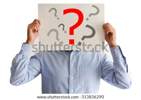 Employee dilemma with question marks on blank paper