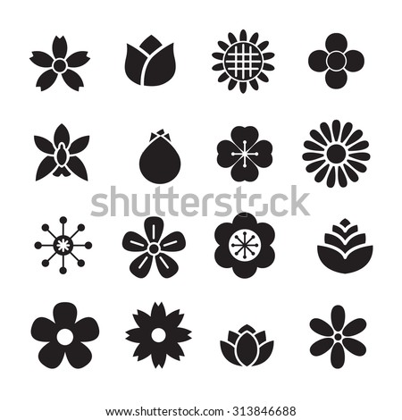 silhouette Flower icons set