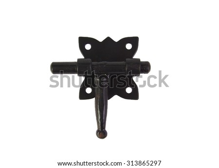 Old and vintage black locking slide latch isolated on white background