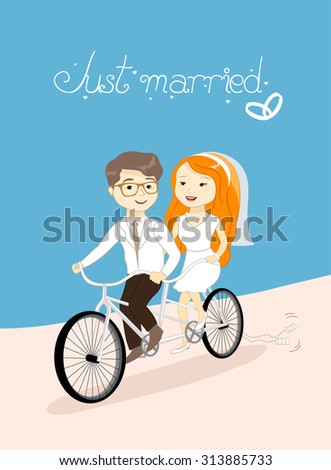 Wedding card just married, vector illustration