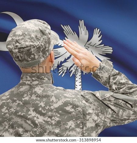 Soldier saluting to USA state flag conceptual series - South Carolina