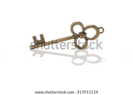 Antique golden key on white?with soft shadow
