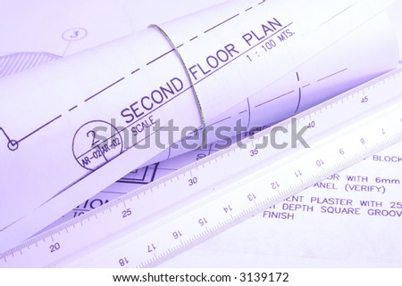 house plan, blueprints - House plan - This is a picture of a set of blueprints (architectural drawings) the main floor of a house.