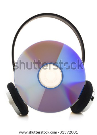 A headphone with CD on a white background