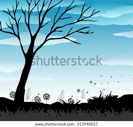 Silhouette field with blue sky illustration