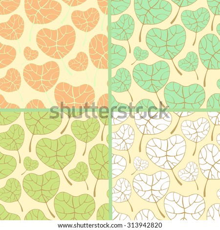 Set of fall seamless patterns. Autumn leaves. Delicate pastel colors.