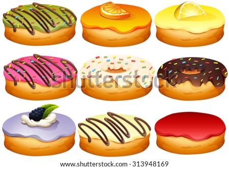 Different flavor of donuts illustration