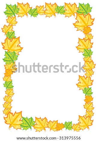 Decorative autumn border frame, vector template with color leaf
