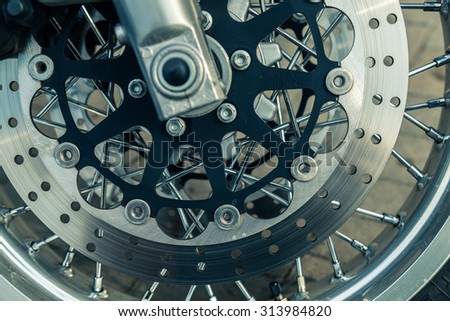 Motorcycle brake disk. Close up