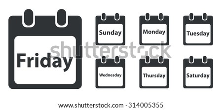 Calendar icons set. Illustration of simple calendar icons vector isolated. Days of sunday, friday and saturday