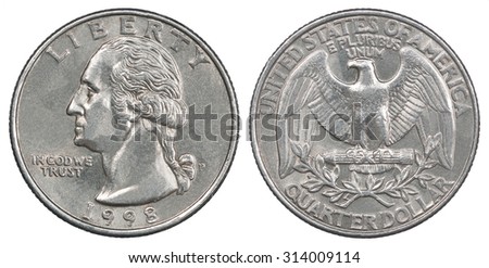 Old American quarter dollar coin Liberty 1998 Royalty-Free Stock Photo #314009114