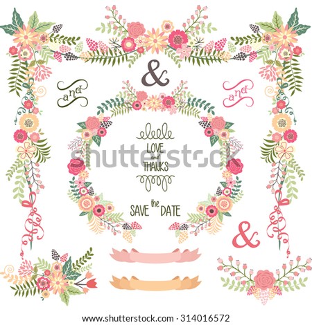 Wedding Floral Elements,Banner,Save the Date.