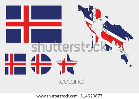 Illustrated Multiple Shapes Set with the Flag of Iceland