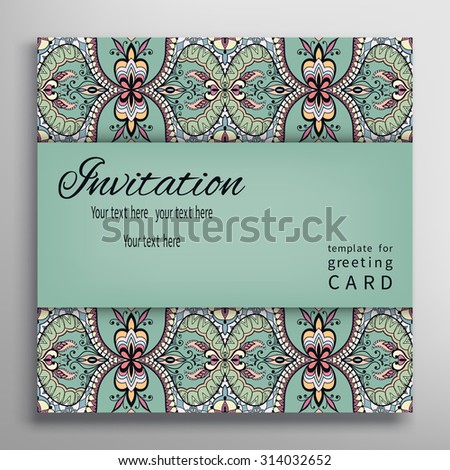 Invitation or Card design, retro vintage style with tribal ethnic pattern ornamental frame border and place for the text. Vector abstract background