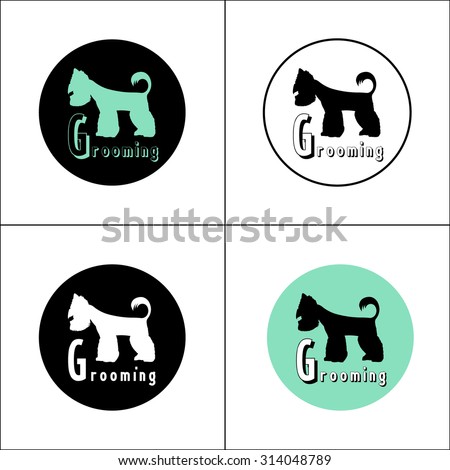 Logo beauty pet grooming salon. Illustration with Yorkshire Terriers. Vector pet grooming logo. Dog groomer logo. Dog beauty salon logo.