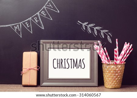 Christmas poster mock up template over chalkboard background