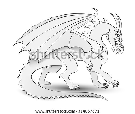 Dragon Sketch. Gray Dragon on White Background