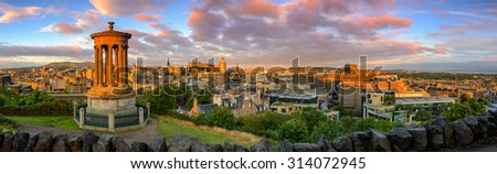 Panoramic view of Edinburgh castle from Calton Hill, Edinburgh, Scotland. Royalty-Free Stock Photo #314072945