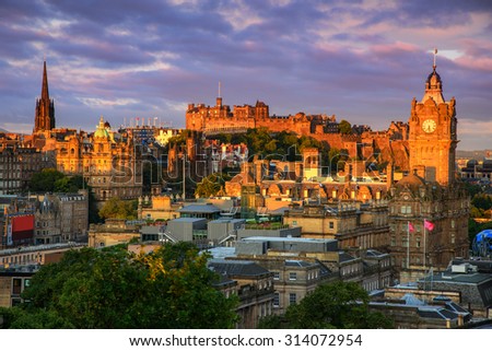 View of Edinburgh castle from Calton Hill, Edinburgh, Scotland. Royalty-Free Stock Photo #314072954