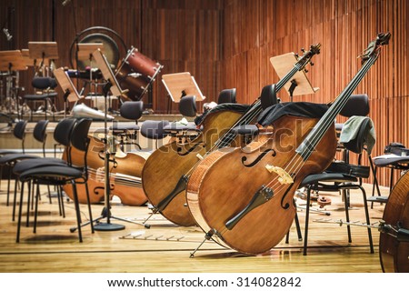 Cello Music instruments on a stage Royalty-Free Stock Photo #314082842