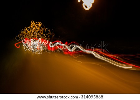 Abstract image of colorful lights blurred by motion