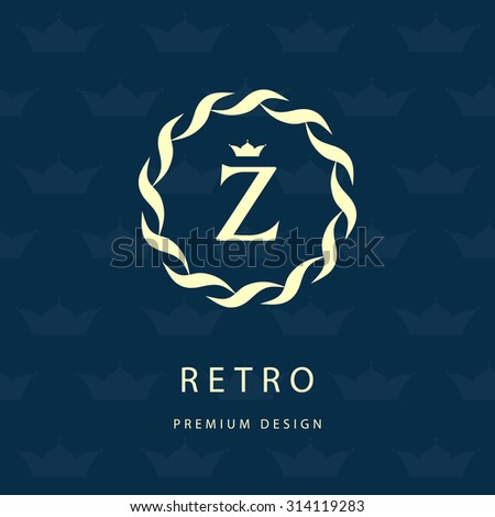 Monogram design elements, graceful template. Elegant line art logo design. Letter emblem Z. Retro Vintage Insignia or Logotype. Business sign, identity, label, badge, Cafe, Hotel. Vector illustration
