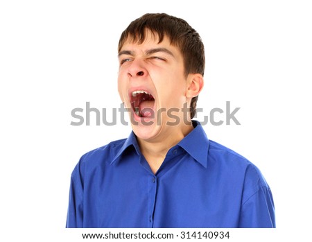 Teenager Yawning Isolated on the White Background