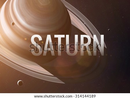 Colorful picture represents Saturn, its moons and rings. Elements of this image furnished by NASA.