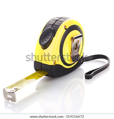 yellow measuring tape for tool roulette  on white background