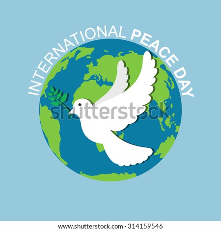 Peace white dove with olive branch. International Peace Day 