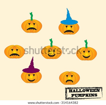 Set of Jack-O-Lanterns. Vector set of Halloween pumpkins with various expressions for your design. Pumpkins