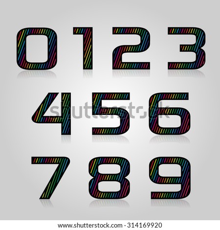 Vector set retro style color numbers with lines